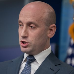 WASHINGTON, DC - MAY 1: Deputy Chief of Staff Stephen Miller answers questions from the press during a press briefing at the White House in Washington, DC, on May 1, 2025. (Photo by Nathan Posner/Anadolu via Getty Images)