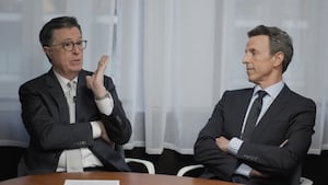 Stephen Colbert and Seth Meyers