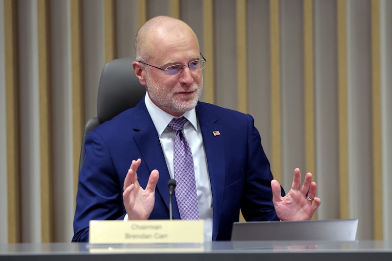 Chairman of the Federal Communications Commission (FCC) Brendan Carr participates in a FCC meeting at the Federal Communications Commission headquarters on February 18, 2026 in Washington, DC.