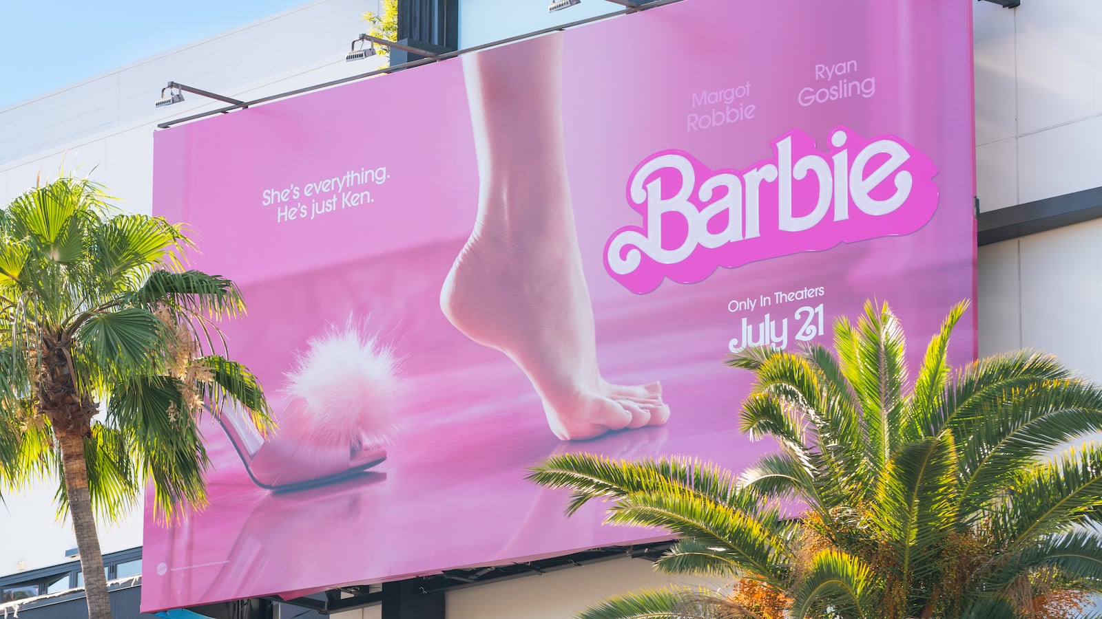 A “Barbie” skyscraper billboard in Hollywood, California.