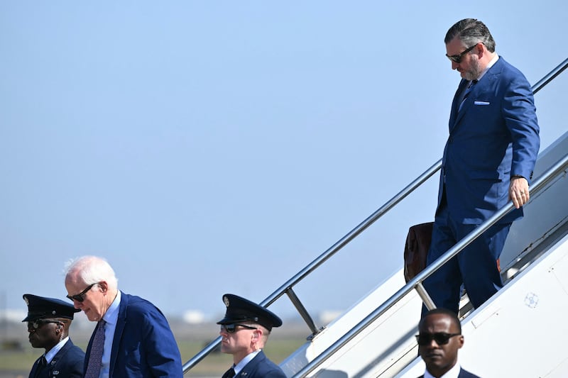 Senator Ted Cruz steps off Air Force One upon arrival at Corpus Christi International Airport in Corpus Christi, Texas on February 27, 2026.