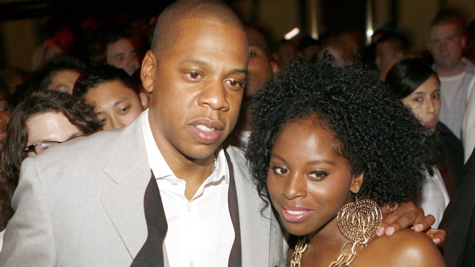 Jay Z and Foxy Brown pose for photos together at the 10th Anniversary of "Reasonable Doubt" in New York.