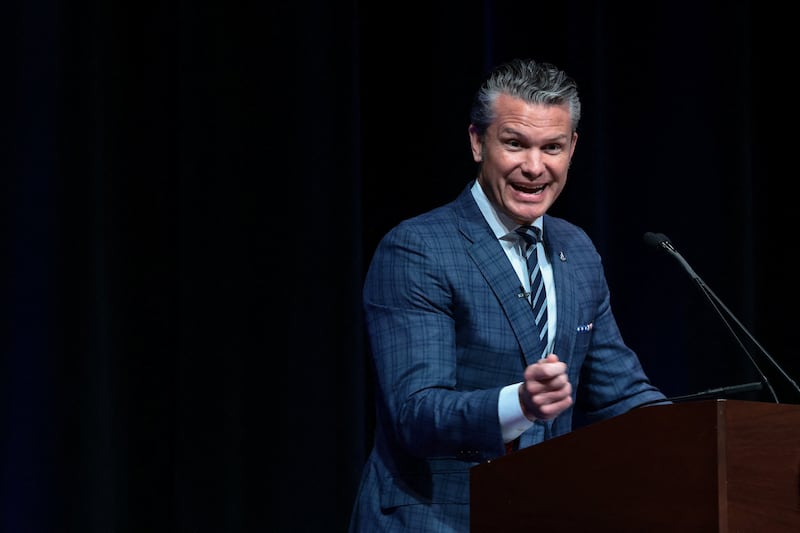 U.S. Defense Secretary Pete Hegseth delivers remarks during a presentation ceremony of the Mexican Border Defense Medal (MBDM) to service members participating in the Trump administration's Operation Ardent Vanguard at the Pentagon in Washington, D.C., U.S., July 27, 2026.