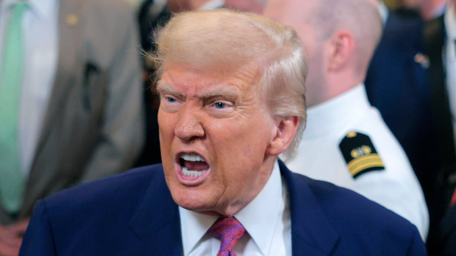 President Donald Trump responds to a reporters question as he leaves after signing a series of bills related to California’s vehicle emissions standards during an event in the East Room of the White House on June 12, 2025 in Washington, DC.