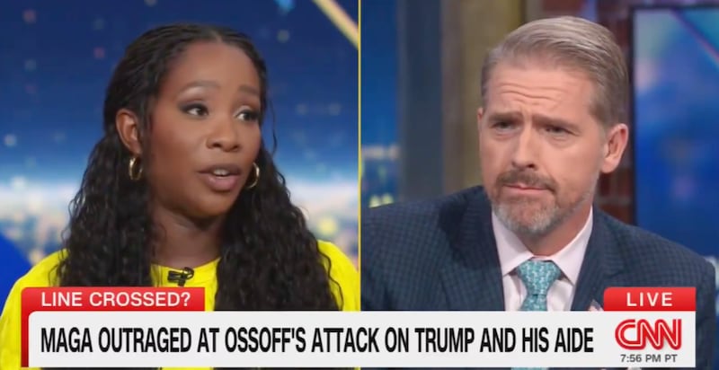 Abby Phillip (L) tackles Scott Jennings over his hypocrisy about Donald Trump and Natalie Harp.