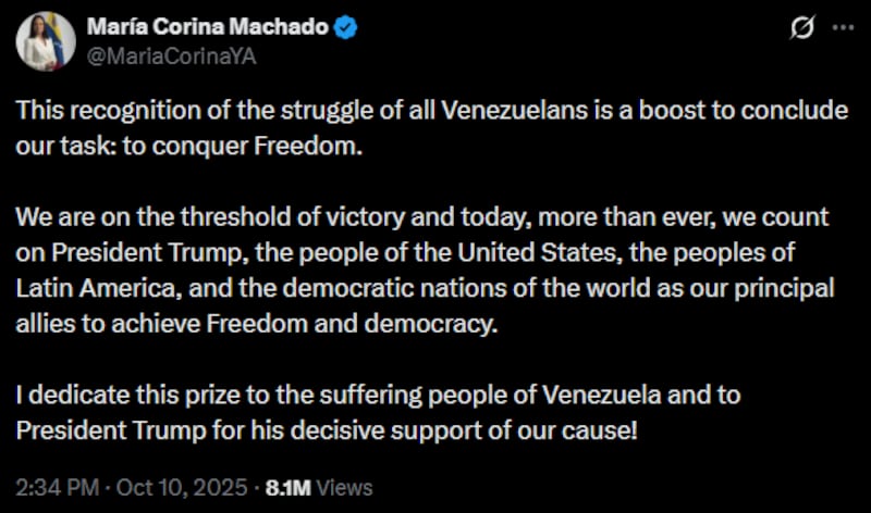 Machado dedicated her victory to Donald Trump back in October.