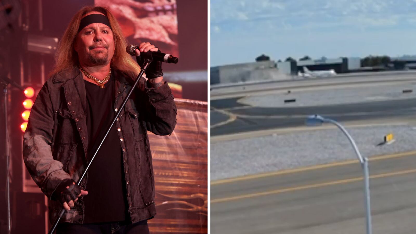 A plane owned by Mötley Crüe frontman Vince Neil, left, was involved in a deadly airport collision Monday.