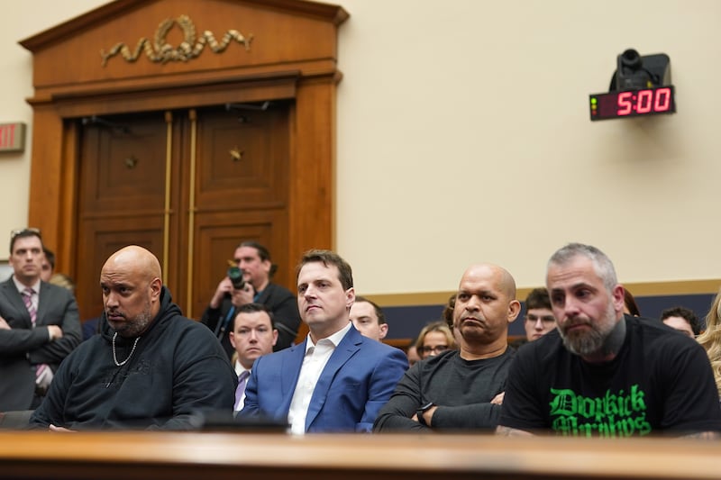 Former Capitol Police officer Harry Dunn, former Metropolitan Police officer Daniel Hodges, former United States Capitol Police Sergeant Aquilino Gonell, former Metropolitan Police Department officer Michael Fanone attend a hearing of former Special Counsel Jack Smith before the House Judiciary Committee in the Rayburn House Office Building on Capitol Hill on January 22, 2026 in Washington, DC. Smith testified on his team's federal criminal investigations into President Donald Trump which included 2020 election interference and classified documents.