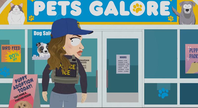 Kristi Noem at a pet store in the end credits of South Park episode "Got a Nut".