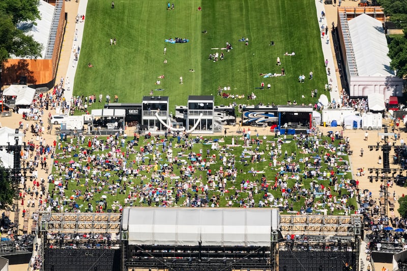 Visitors at the Rededicate 250: A National Jubilee of Prayer, Praise and Thanksgiving on the National Mall as seen from the Washington Monument on May 17, 2026 in Washington, DC. Leading up to the America 250 celebration later in the year, visitors gathered on the Mall for a day of scripture, testimony, and prayer organized by Freedom250.