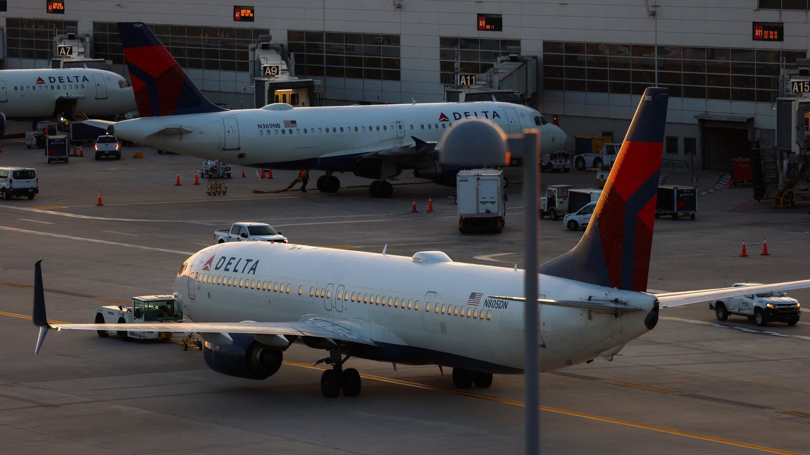 Delta Airlines aircrafts are seen on the tarmac