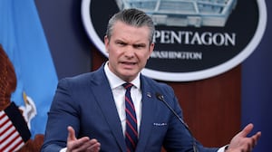 ARLINGTON, VIRGINIA - MARCH 02: U.S. Secretary of War Pete Hegseth speaks during a news conference at the Pentagon on March 2, 2026 in Arlington, Virginia. Secretary Hegseth and Chairman of the Joint Chiefs of Staff General Dan Caine held the news conference to give an update on Operation Epic Fury. (Photo by Alex Wong/Getty Images)