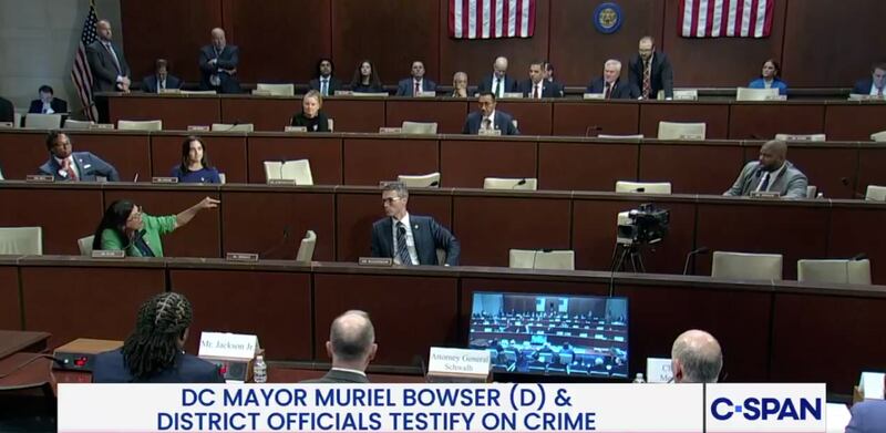 Tlaib (L) and Donalds (R) argue over whether Donald Trump's actions in D.C. are "fascist."