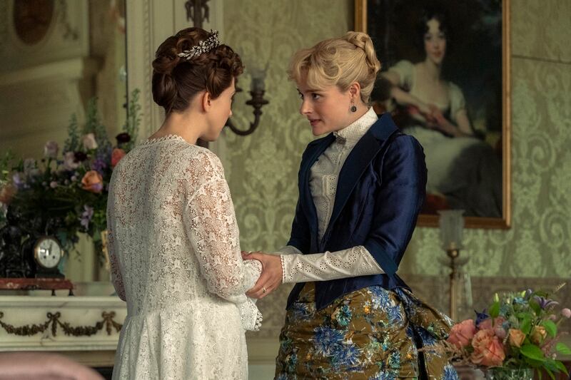 Taissa Farmiga and Louisa Jacobson in The Gilded Age.
