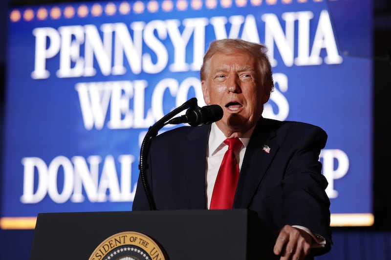 MOUNT POCONO, PENNSYLVANIA - DECEMBER 09: U.S. President Donald Trump delivers remarks during an event at Mount Airy Casino Resort on December 9, 2025 in Mount Pocono, Pennsylvania. Trump discussed his administration's economic agenda and its efforts to lower the cost of living.  (Photo by Alex Wong/Getty Images)