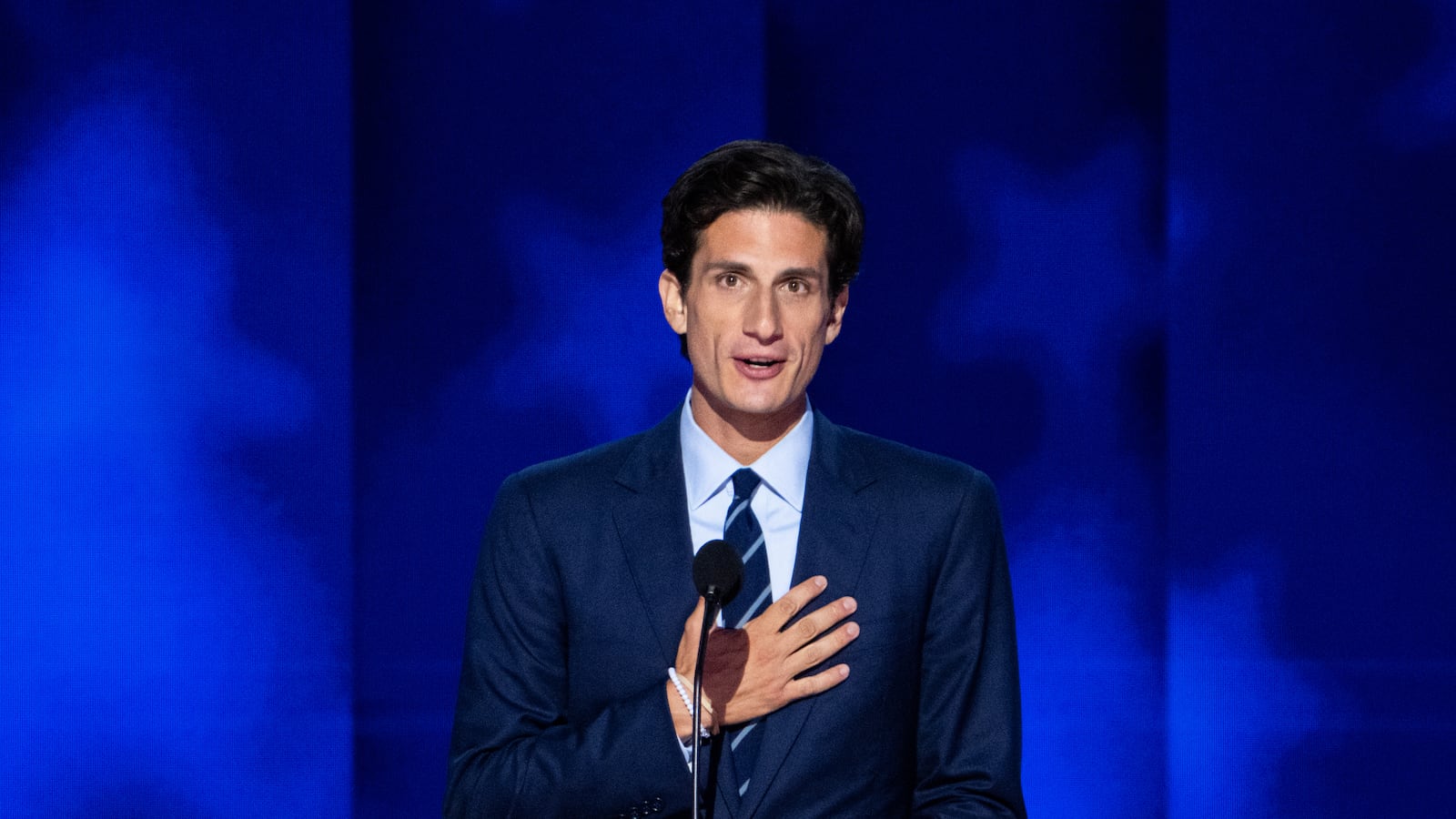 WASHINGTON - AUGUST 20: Jack Schlossberg, grandson of President John F. Kennedy, speaks during day two of the 2024 Democratic National Convention in Chicago on Tuesday, August 20, 2024. (Bill Clark/CQ-Roll Call, Inc via Getty Images)