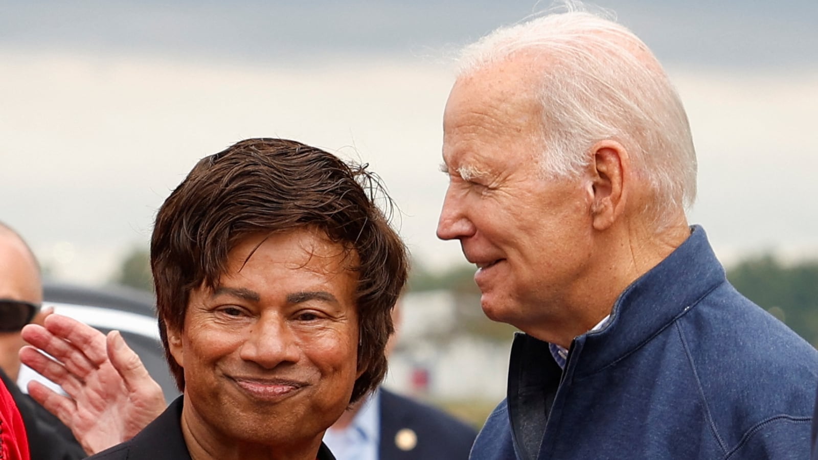 President Joe Biden is greeted by Rep. Shri Thanedar (MI-13).
