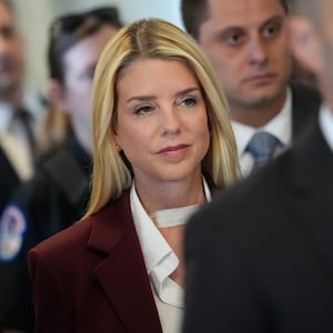 Former Attorney General Pam Bondi arrives to testify at a closed-door interview with the House Oversight Committee on Capitol Hill on May 29, 2026 in Washington, DC.