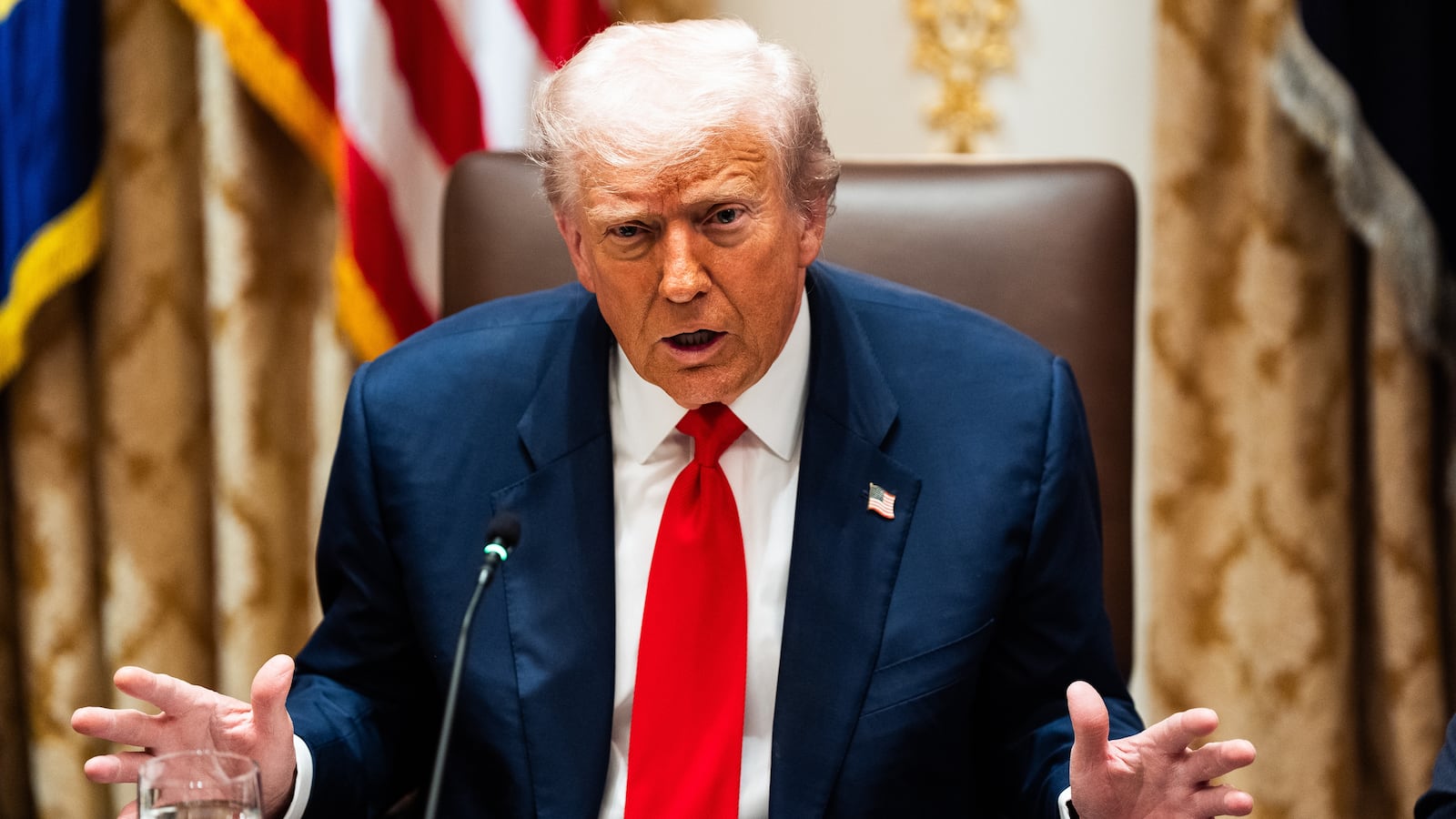 WASHINGTON, DC October 14: US President Donald Trump speaks during a meeting with President of Argentina Javier Milei in the Cabinet Room of the White House on Tuesday October 14, 2025. (Photo by Demetrius Freeman/The Washington Post via Getty Images)