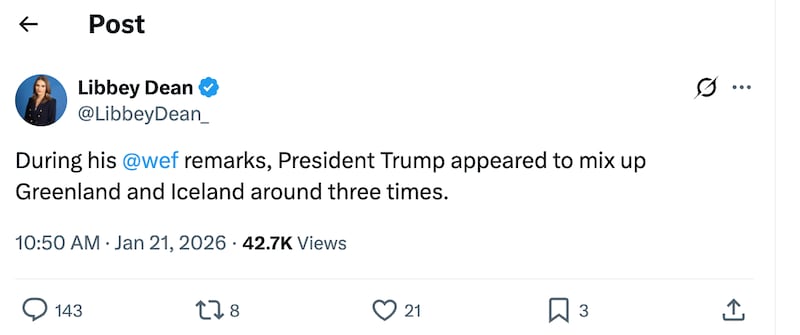 Trump repeatedly confused Iceland and Greenland in his speech.