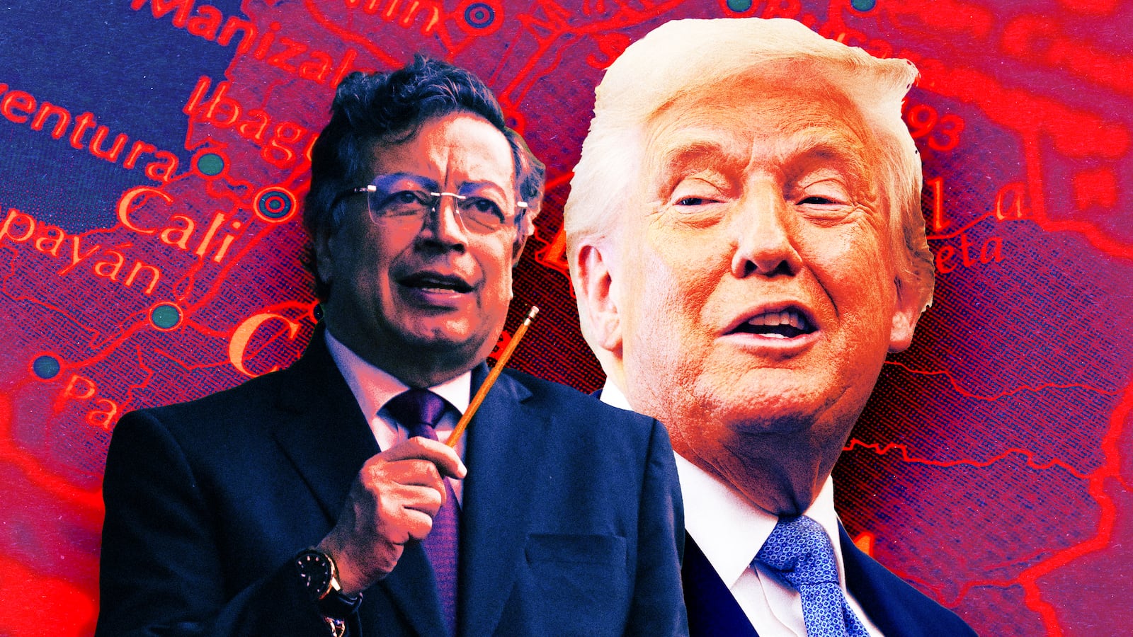 A photo illustration of Gustav Petro and Donald Trump.