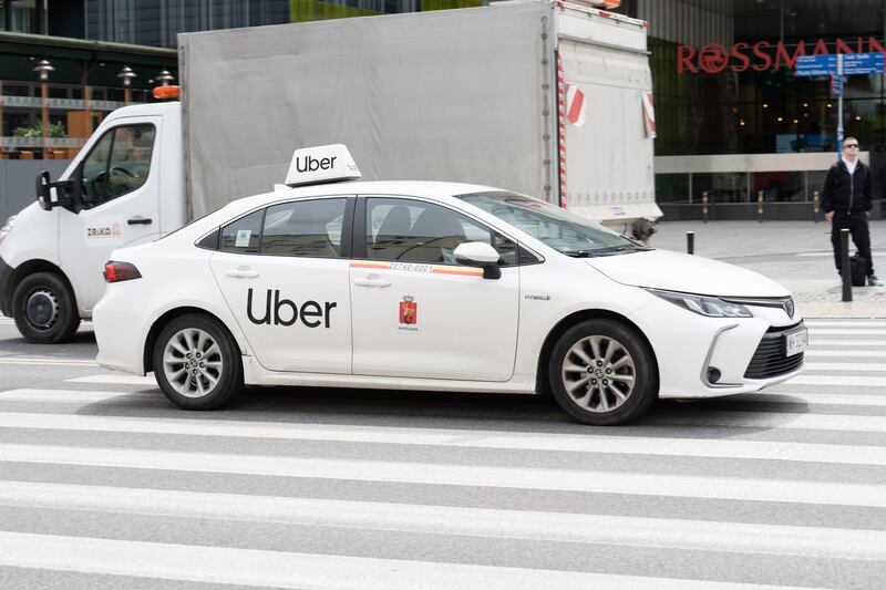 POLAND - 2025/06/10: An Uber taxi seen moving in the street. (Photo by Marek Antoni Iwanczuk/SOPA Images/LightRocket via Getty Images)