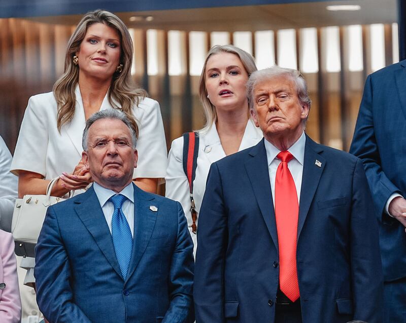 NEW YORK, NY - SEPTEMBER 07:  Lindsey Halligan, Karoline Leavitt, Steve Witkoff and President Donald Trump attend the Men's Singles Final on Day 15 of the 2025 US Open Tennis Championships at the USTA Billie Jean King National Tennis Center on September 07, 2025 in Flushing Meadows, Queens, New York City.  (Photo by XNY/Star Max/GC Images)