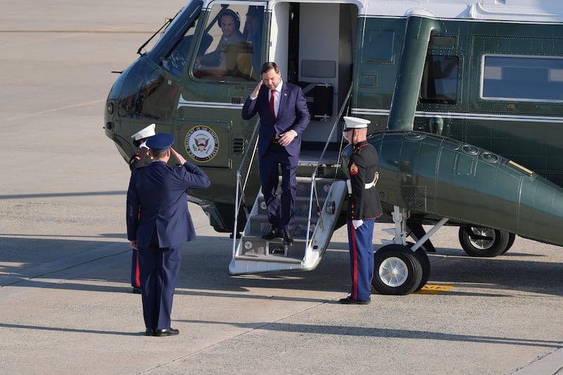 U.S. Vice President JD Vance  walks off Marine Two to board Air Force Two for expected departure to Pakistan for talks on Iran, at Joint Base Andrews, Maryland, U.S., April 10, 2026. Jacquelyn Martin/Pool via REUTERS