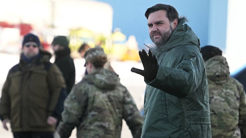 Vice President JD Vance arrives at the U.S. military's Pituffik Space Base in Greenland on March 28, 2025.