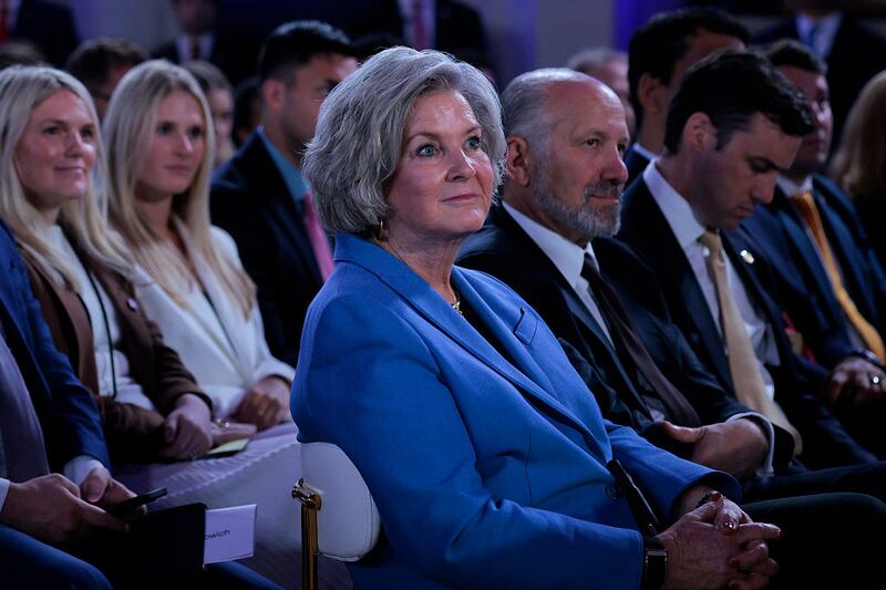 WASHINGTON, DC - JULY 23: White House Chief of Staff Susie Wiles looks on as U.S. President Donald Trump speaks during the "Winning the AI Race" summit hosted by All‑In Podcast and Hill & Valley Forum at the Andrew W. Mellon Auditorium on July 23, 2025 in Washington, DC. Trump signed executive orders related to his Artificial Intelligence Action Plan during the event. (Photo by Chip Somodevilla/Getty Images)