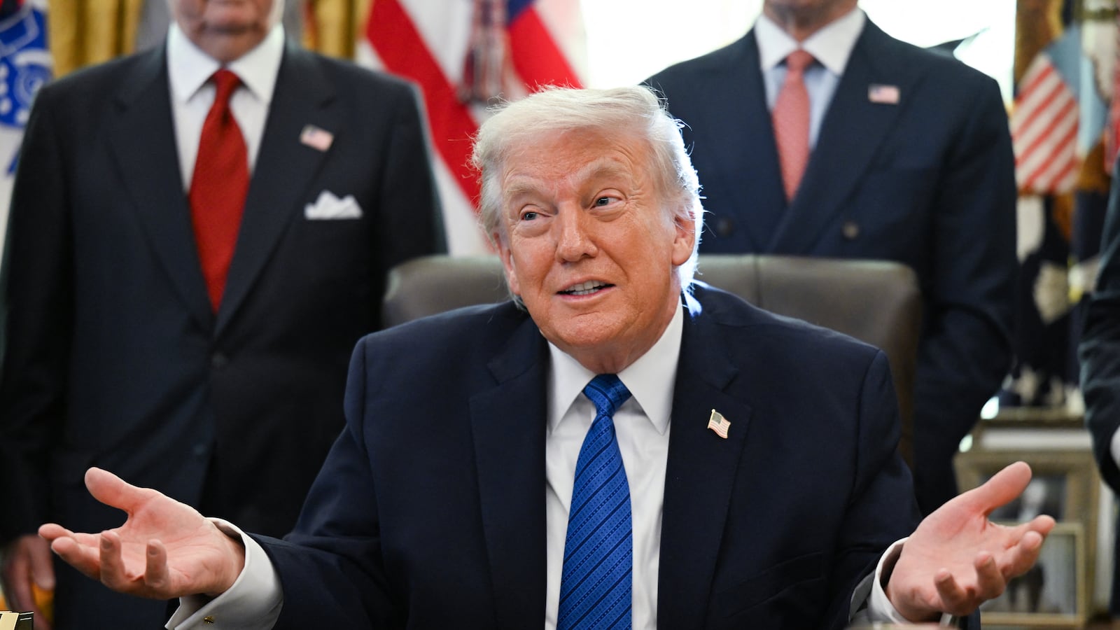 President Donald Trump speaks before signing executive orders in the Oval Office in the White House in Washington, DC, on January 30, 2026.