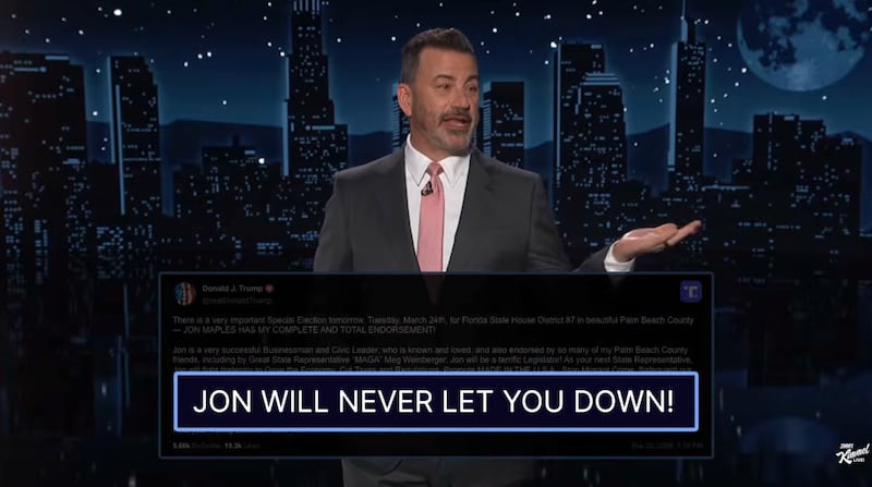 Jimmy Kimmel Live!, Jimmy Kimmel quoting from Trump's Truth Social page.