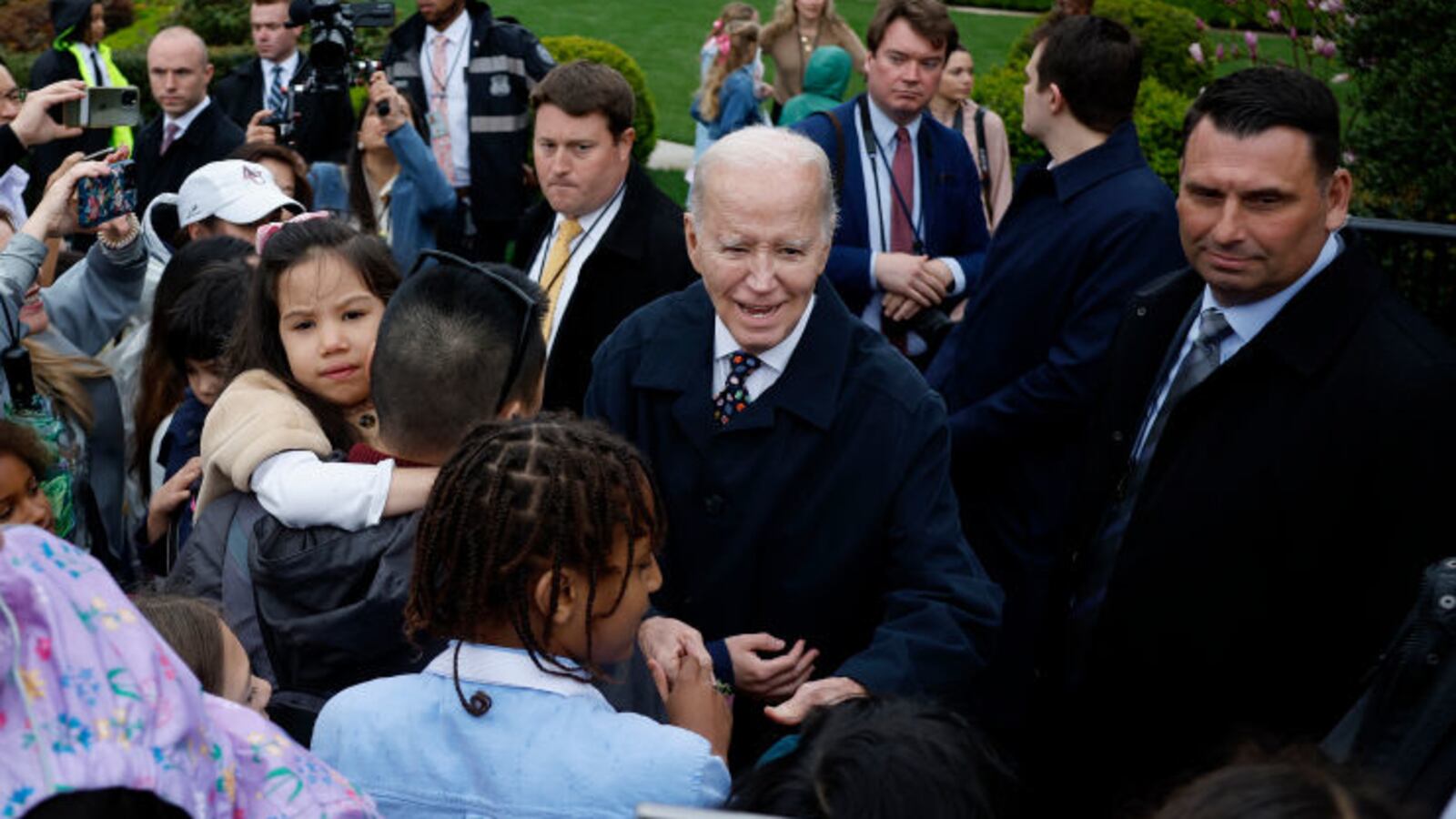 U.S. President Joe Biden greets guests during the White House Easter Egg Roll on the South Lawn.