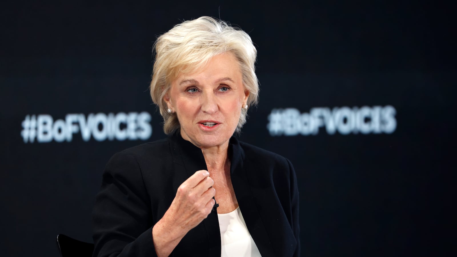 Tina Brown speaks on stage during Session 1: The Wider World at The Business of Fashion Presents VOICES 2024 - Day 1 at Soho Farmhouse on November 12, 2024 in Chipping Norton, England.