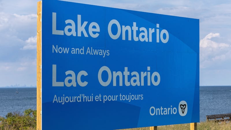 A sign reading "Lake Ontario, Now and Always" was unveiled by Ontario Premier Doug Ford lakeside.