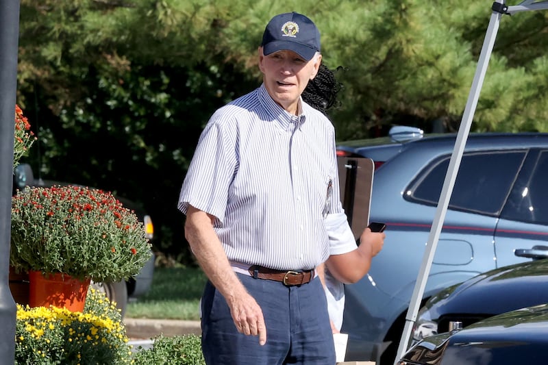Joe Biden is seen at Janssen's Market on September 7, 2025 in Wilmington, Delaware.