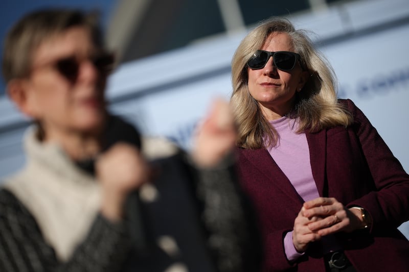 HANOVER, VIRGINIA - OCTOBER 31: Virginia Democratic gubernatorial candidate, former Rep. Abigail Spanberger (R) waits to speak during a campaign event at Ashland Town Hall Pavilion on October 31, 2025 in Ashland, Virginia. Spanberger will face off against Republican candidate Winsome Earle-Sears in the Commonwealth of Virginia’s off-year election for governor and other statewide offices on November 4. (Photo by Win McNamee/Getty Images)