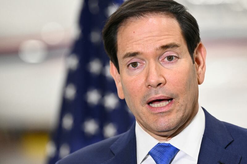 US Secretary of State Marco Rubio speaks to traveling journalists at the John C. Munro Hamilton International Airport in Hamilton, Ontario, on November 12, 2025 after the G7 foreign ministers meeting. (Photo by Mandel NGAN / POOL / AFP) (Photo by MANDEL NGAN/POOL/AFP via Getty Images)