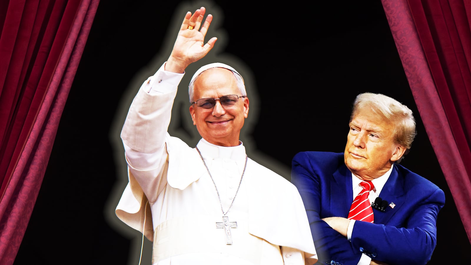 Donald Trump, Pope Leo XIV on balcony, photo illustration