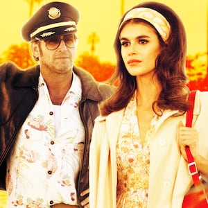 A photo illustration of Josh Lucas and Kaia Gerber in Palm Royale.