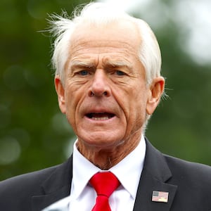 White House senior counselor for trade and manufacturing Peter Navarro speaks to reporters outside of the West Wing of the White House on August 21, 2025 in Washington, DC.