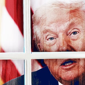 Donald Trump looking out a window.