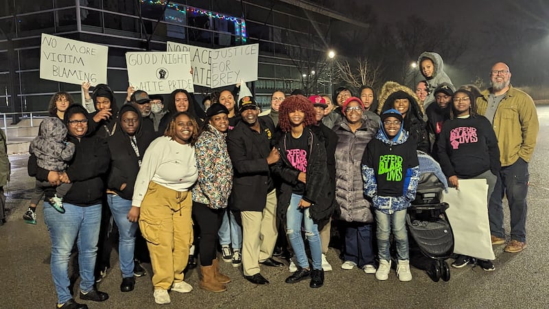Demonstrators in Prairie View, Kansas, for Brey'anna Brown (center).