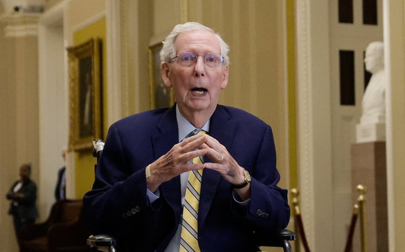 U.S. Senator Mitch McConnell (R-KY) speaks to reporters outside the Senate Chamber after he returned to Capitol Hill in Washington, D.C., U.S., September 14, 2026.