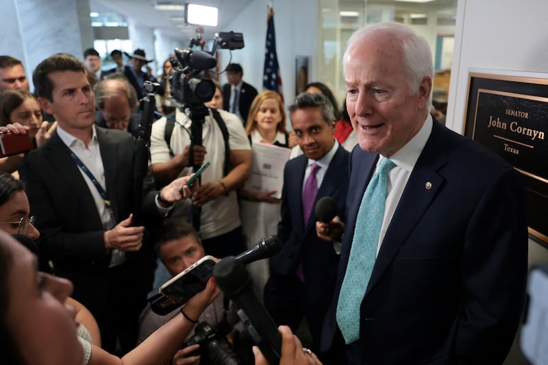 GOP Senator John Cornyn told reporters on Wednesday he is not prepared to vote "yes" yet to confirm Todd Blanche as attorney general as he seeks in writing assurances that the president's $1.8 billion "Anti-Weaponization" slush fund won't move forward.