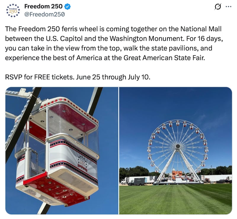 Freedom 250 post images of their branded ferris wheel.