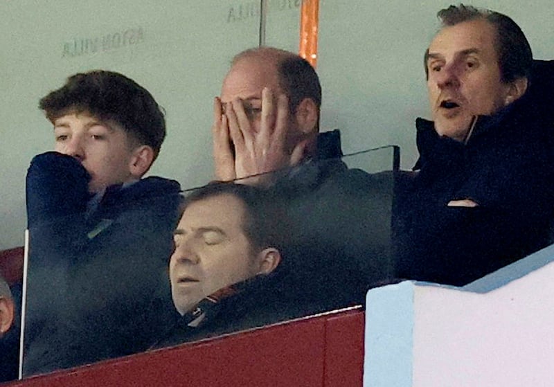 Soccer Football - UEFA Europa League - Aston Villa v RB Salzburg - Villa Park, Birmingham, Britain - January 29, 2026 Britain's Prince William reacts in the stands during the match  Action Images via Reuters/Peter Cziborra