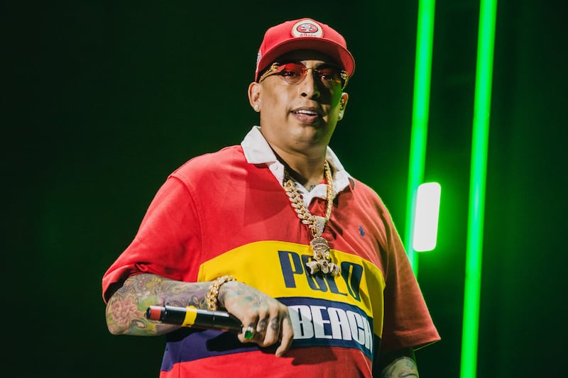 Ñengo Flow performing as part of the fest 'Dale Mixx 2023' at Parque Fundidora on August 19, 2023 in Monterrey, Mexico.