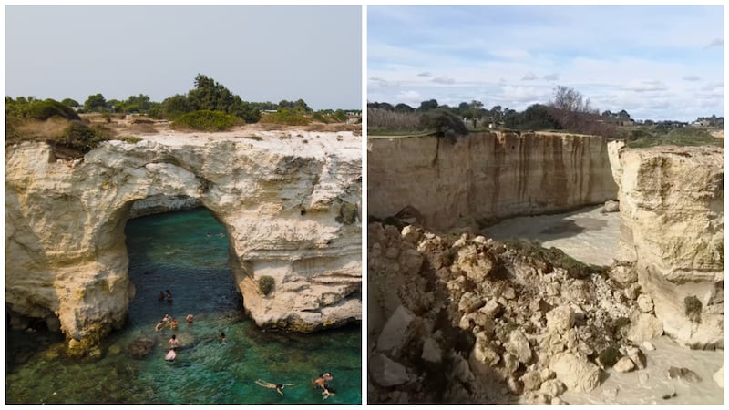 Before and after shots of the Torre Sant'Andrea.