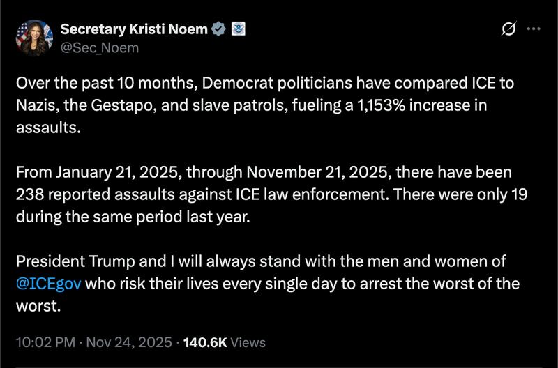 Noem finally posted underlying data to their ever-spiralling figures regarding assaults on ICE agents.